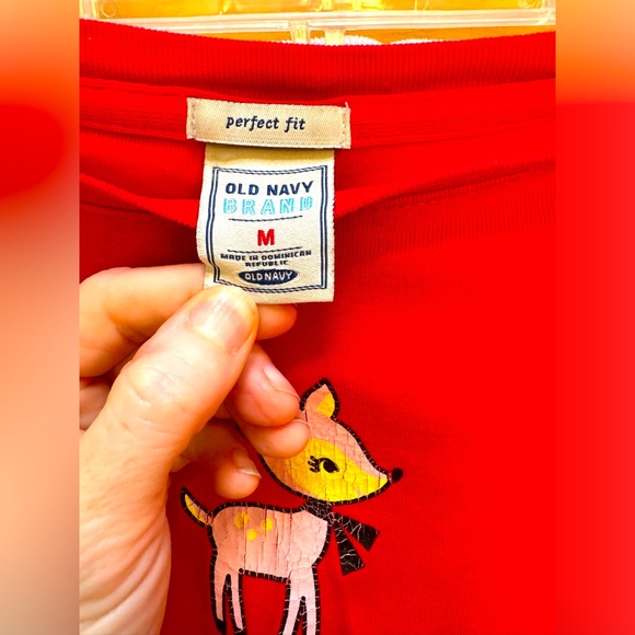 OLD NAVY Pink fleece Rudolph pants with satin ribbon + bonus Rudolph shirt - Picture 6 of 6